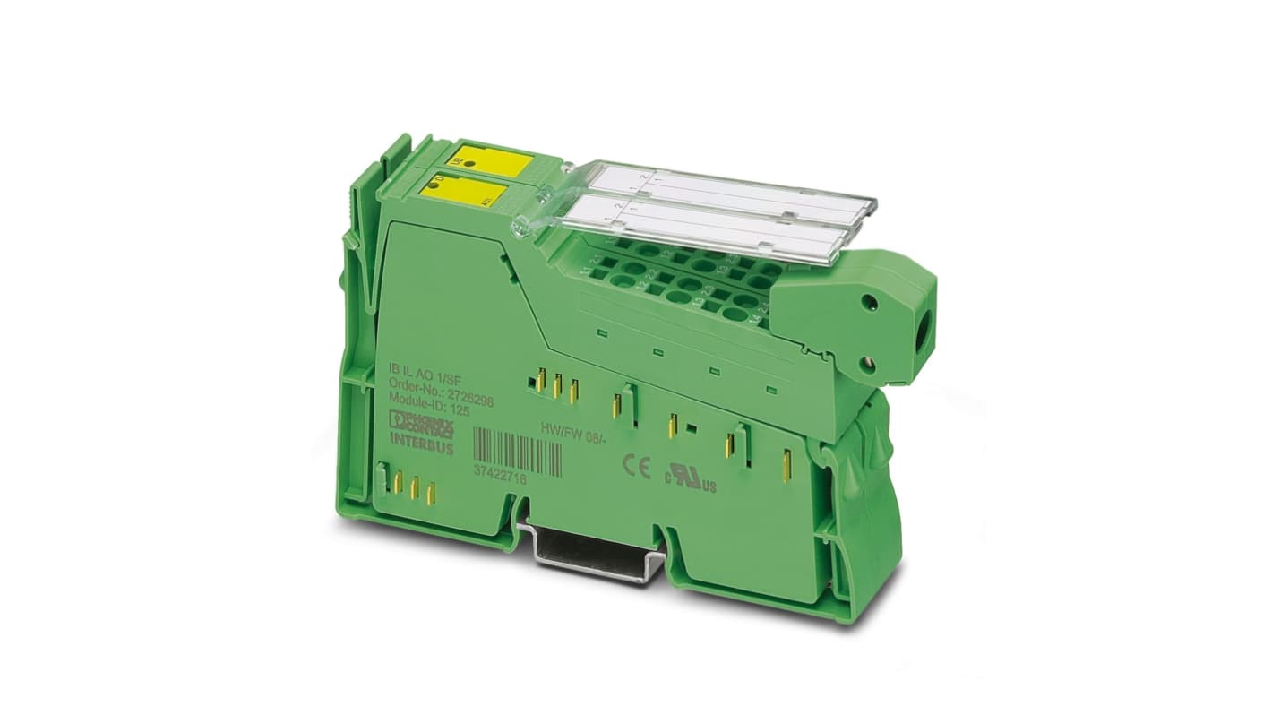 Phoenix Contact 2701219, modulo I/O IB IL SSI-PAC, uscita analogica 0-10 V, IP20, dimensioni 135 x 24,4 x 71,5 mm.