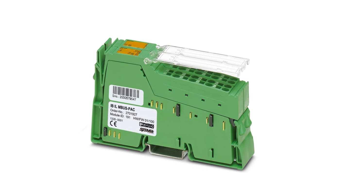 Phoenix Contact 2701927, modulo I/O PLC IB IL 24 DI 16-2MBD-PAC, per collegamento M-Bus, dimensioni 119.8 x 24.4 x 71.5 mm.