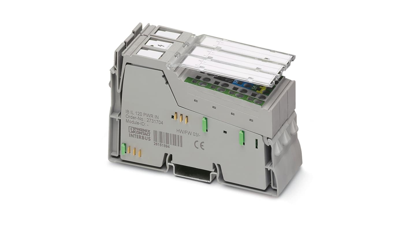 Modulo I/O Phoenix Contact 2861454, serie FX5, terminale di alimentazione 120 V CA, dimensioni 119.8 x 36.6 x 71.5 mm.