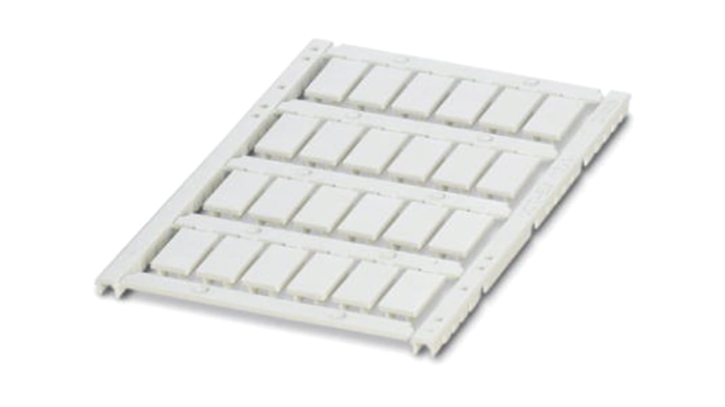 Etichetta per morsettiera Phoenix Contact 801475, marcatori a innesto bianchi compatibili con TOPMARK NEO, LASER TOPMARK, BLUEMARK ID. Dimensione incisione 17x9 mm, 24 etichette.