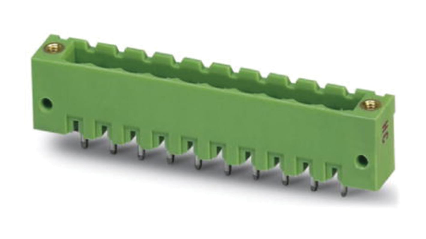 Connettore PCB Phoenix Contact 1924509, 11 vie 5.0mm passo, 2.5mm², Verde, 16A, 320V, Stagno, Maschio, Saldatura a onda. Ideale per circuiti stampati.