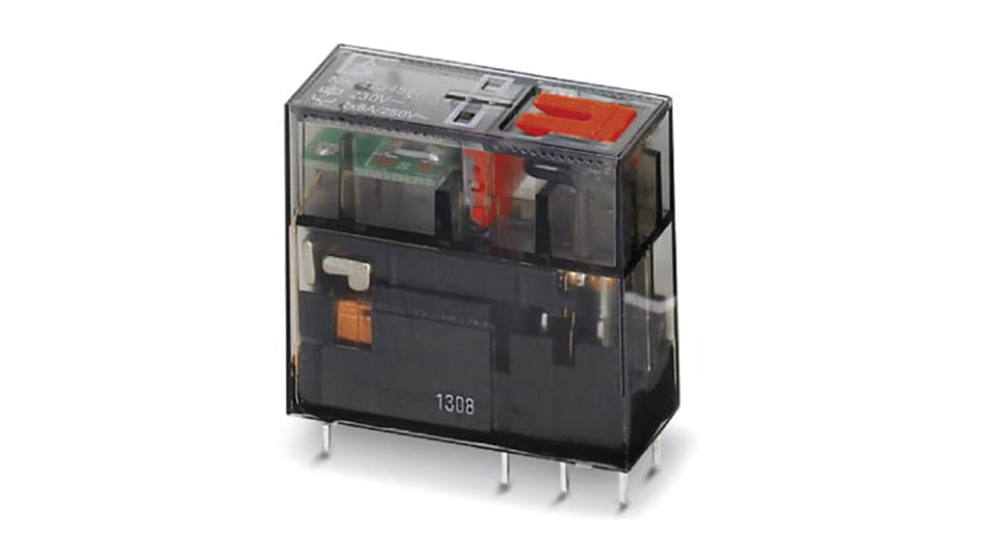 Relè miniaturizzato Phoenix Contact 2987956 con contatto di potenza, 2 PDT, LED di stato - 24V ca, corrente di commutazione fino a 16 A.