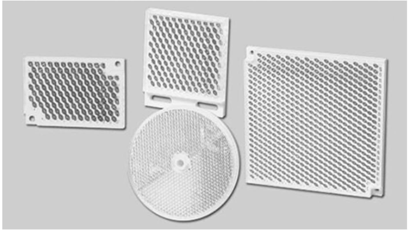 Riflettore Carlo Gavazzi ER42182 per sensori fotoelettrici retro-riflettivi, forma rettangolare, adatto per luce polarizzata.