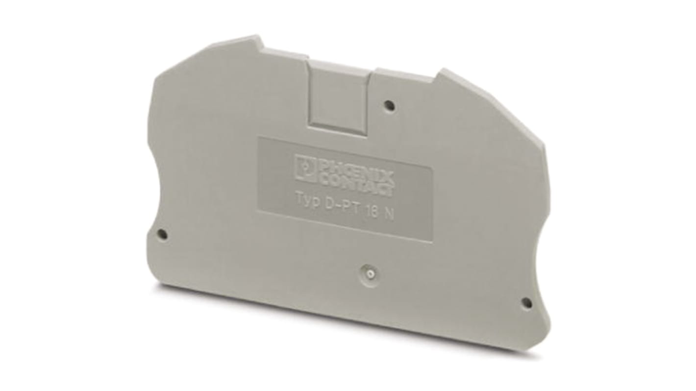 Copertura terminale Phoenix Contact D-PT 16 N, codice 3212060. Dimensioni: 75,4x2,2x45,6 mm, Grigio. Ideale per integrazione perfetta.