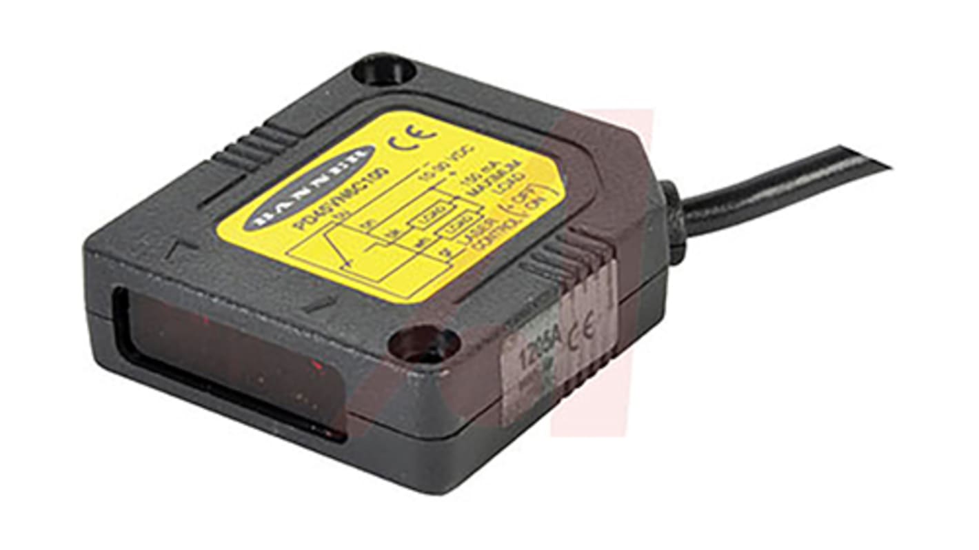 Sensore fotoelettrico rettangolare Banner PD45VP6LLPQ, rilevamento da 200 mm a 10,6 m, uscita PNP, connettore M12 a 5 pin.