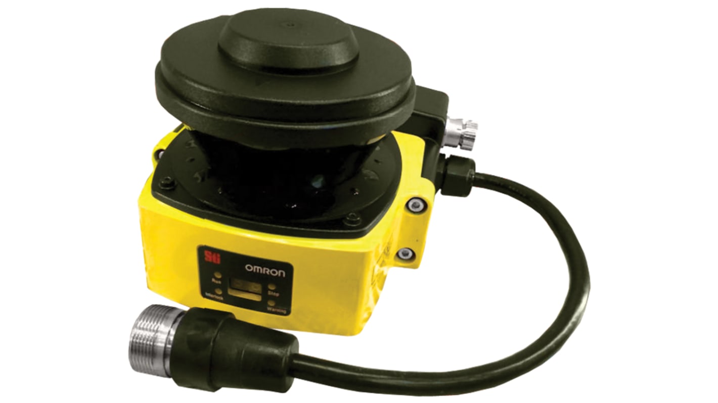 Omron OS32C-SP1-4M, scanner laser di sicurezza compatto con angolo di rilevamento 270°, dimensioni 133 x 142,7 x 104,5 mm.