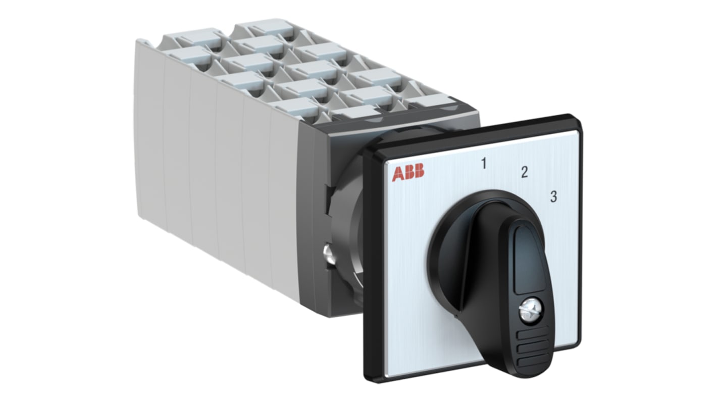 Interruttore a camma ABB OC25G12PNBN00NST34, 4PST, 3 posizioni, corrente 25A, dimensioni 51 x 51 x 119 mm, grado di protezione IP20.