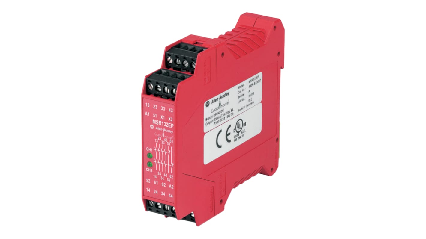 Modulo I/O Allen Bradley Guardmaster 440R-E23191 per guida DIN, 24 V, 2NC e 4NO, dimensioni 114,5 x 99 x 22,5 mm.