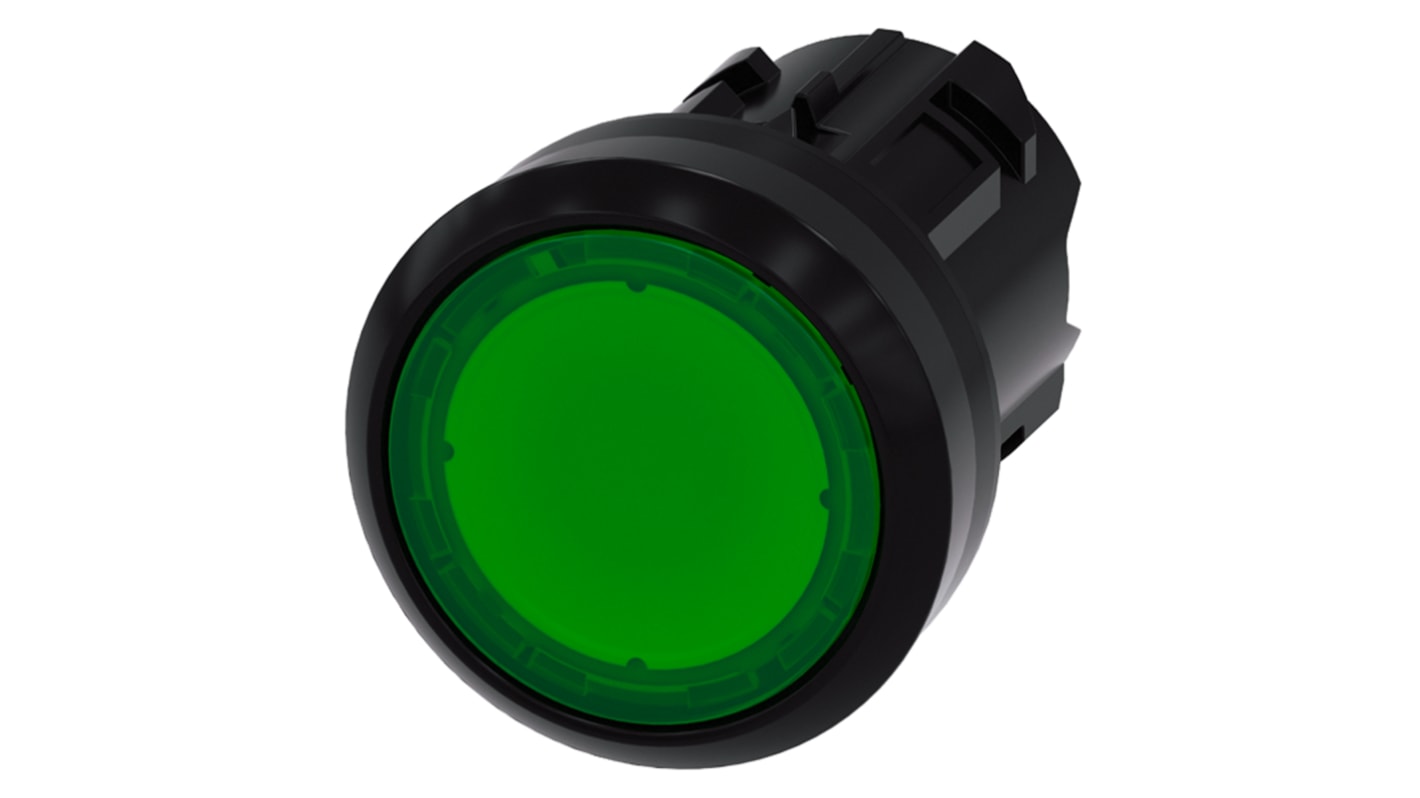 Attuatore pulsante Siemens 3SU1001-0AB40-0AA0, verde, diametro 29,5 mm - serie SIRIUS ACT. Resistente, IP69K, ideale per ambienti industriali.