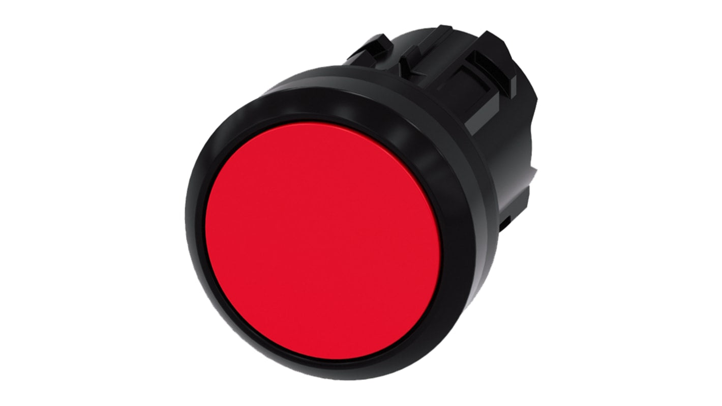 Attuatore pulsante Siemens 3SU1000-0AB20-0AA0, plastica 22mm, IP69K. Ideale per ambienti estremi. Robusto e automantenuto.