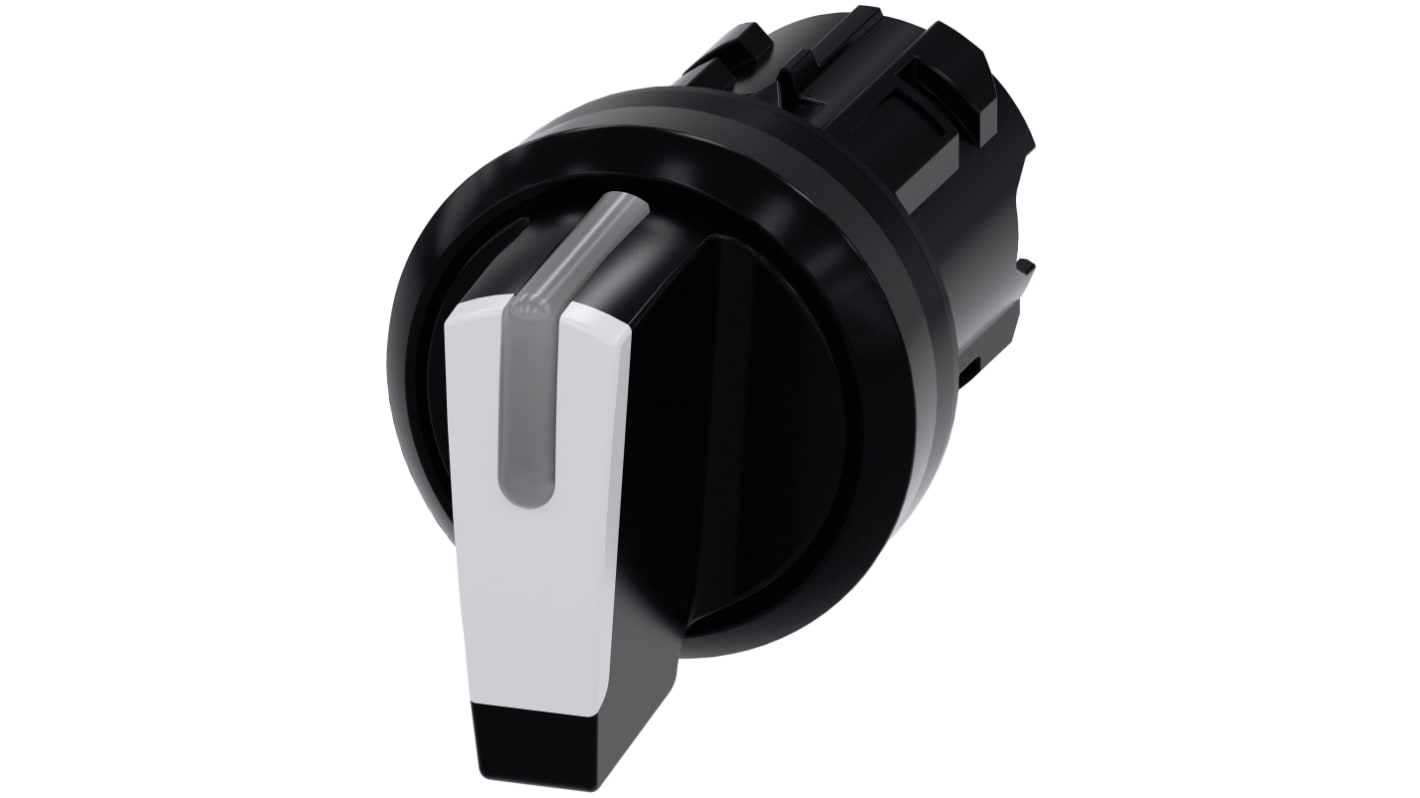 Selettore Siemens SIRIUS ACT, 3 posizioni, diametro 22 mm, in plastica, protezione IP66/IP67/IP69K, attivazione momentanea, colore nero/bianco.