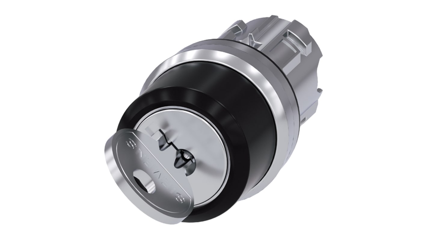 Testa selettore Siemens 3SU1050-4BF11-0AA0, 2 posizioni, metallo lucido, IP69K, per interruttori a chiave da 22 mm.