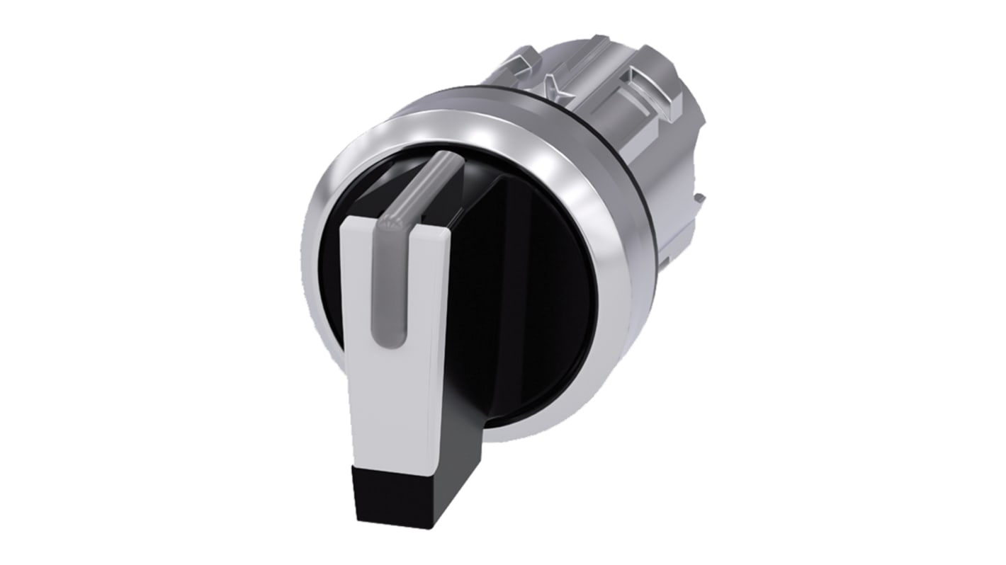 Testa selettore Siemens SIRIUS ACT, 3 posizioni, Ø 22mm, IP69K, metallo resistente. Ideale per ambienti estremi.