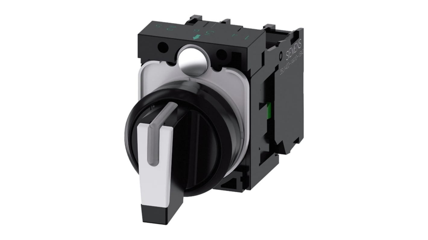 Selettore Siemens 3SU1100-2BL60-1NA0 a 3 posizioni in plastica IP69K, robusto e facile da installare. Compatibile con PROFINET e IO-Link.