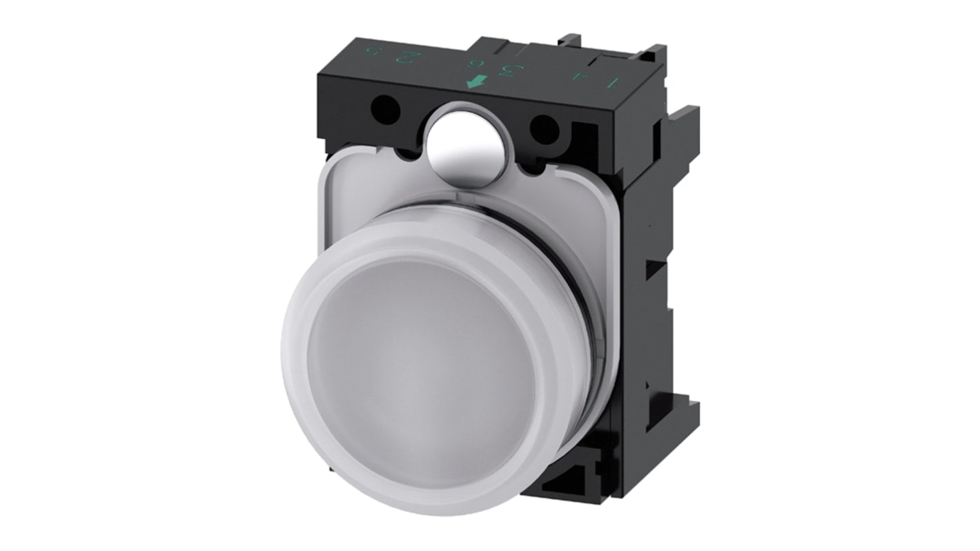 Spia Siemens 3SU1102-6AA60-1AA0, LED 22mm, plastica IP20 per montaggio a pannello. Resistente in ambienti difficili, compatibile con PROFINET e IO-Link.