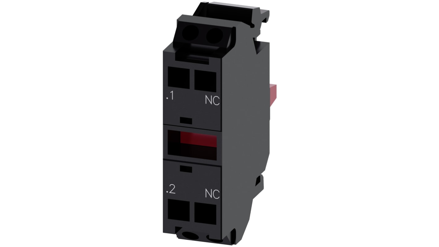 Blocco contatti Siemens 3SU1400-1AA10-3CA0, 1NC, 5-500V ca/cc, resistente IP40 per automazione e controllo macchinari.