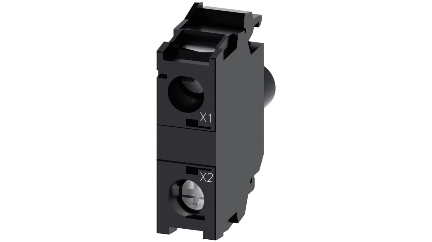 Blocco luminoso Siemens 3SU1401-1BB30-1AA0 con LED giallo, 24V ca/cc. Supporti impilabili, design antirotazione. Ideale per ambienti estremi.