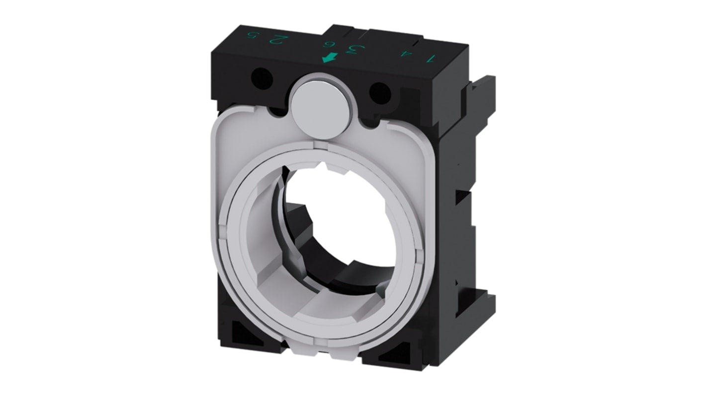 Supporto per pulsante Siemens 3SU1500-0AA10-0AA0 Sirius ACT in plastica nera. Resistente, facile installazione e protezione elettrica. Ideale per applicazioni industriali.