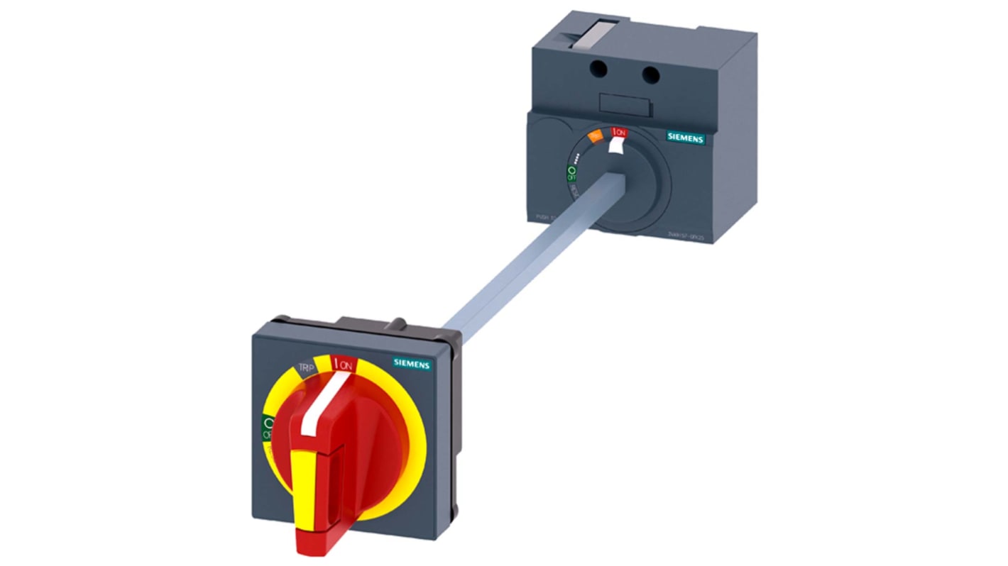 Manopola rotante e arresto d'emergenza Siemens 3VA9157-0FK25 per MCCB 3VA1 100/160. Protezione IP65 per controllo sicuro.