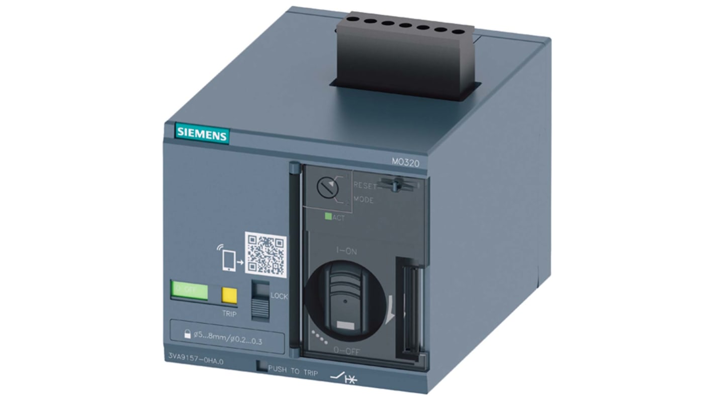 Operatore motore Siemens 3VA9157-0HA10 per interruttore 3VA1, attivabile da pulsante o PLC, con LED "TRIP".