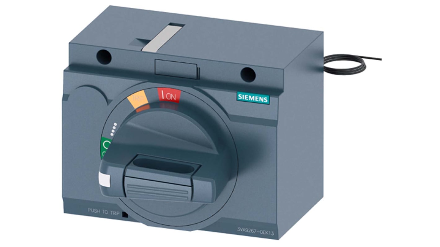 Kit meccanismo Siemens 3VA9267-0EK13 per maniglie 3VA2, operatore rotante e arresto d'emergenza, montaggio laterale e frontale.