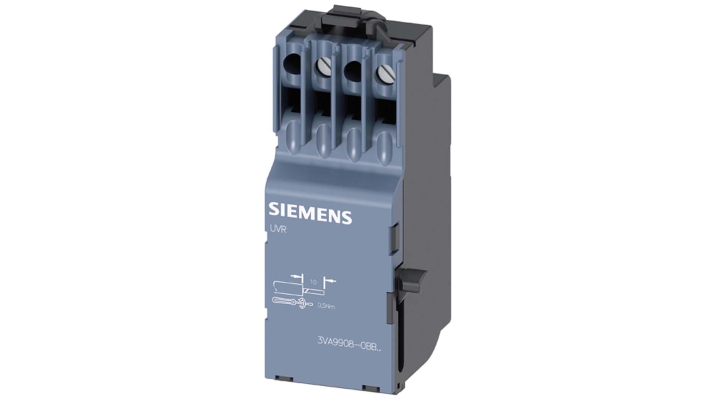 Contatto ausiliario Siemens 3VA9988-0AA11 per interruttori fino a 630 A. Ideale per segnalazione e rilasci sottotensione. Compatibile con 230V c.a. e 24V c.c.