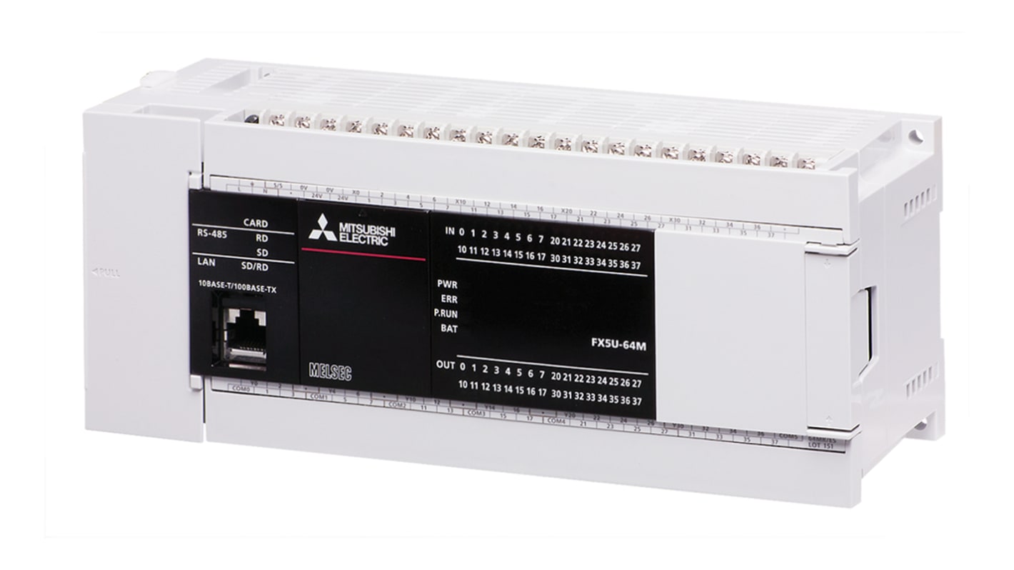 CPU PLC Mitsubishi Electric FX5U-64MT/ESS, 64 I/O, montaggio a pannello, dimensioni 220 x 90 x 83 mm, porta Ethernet.