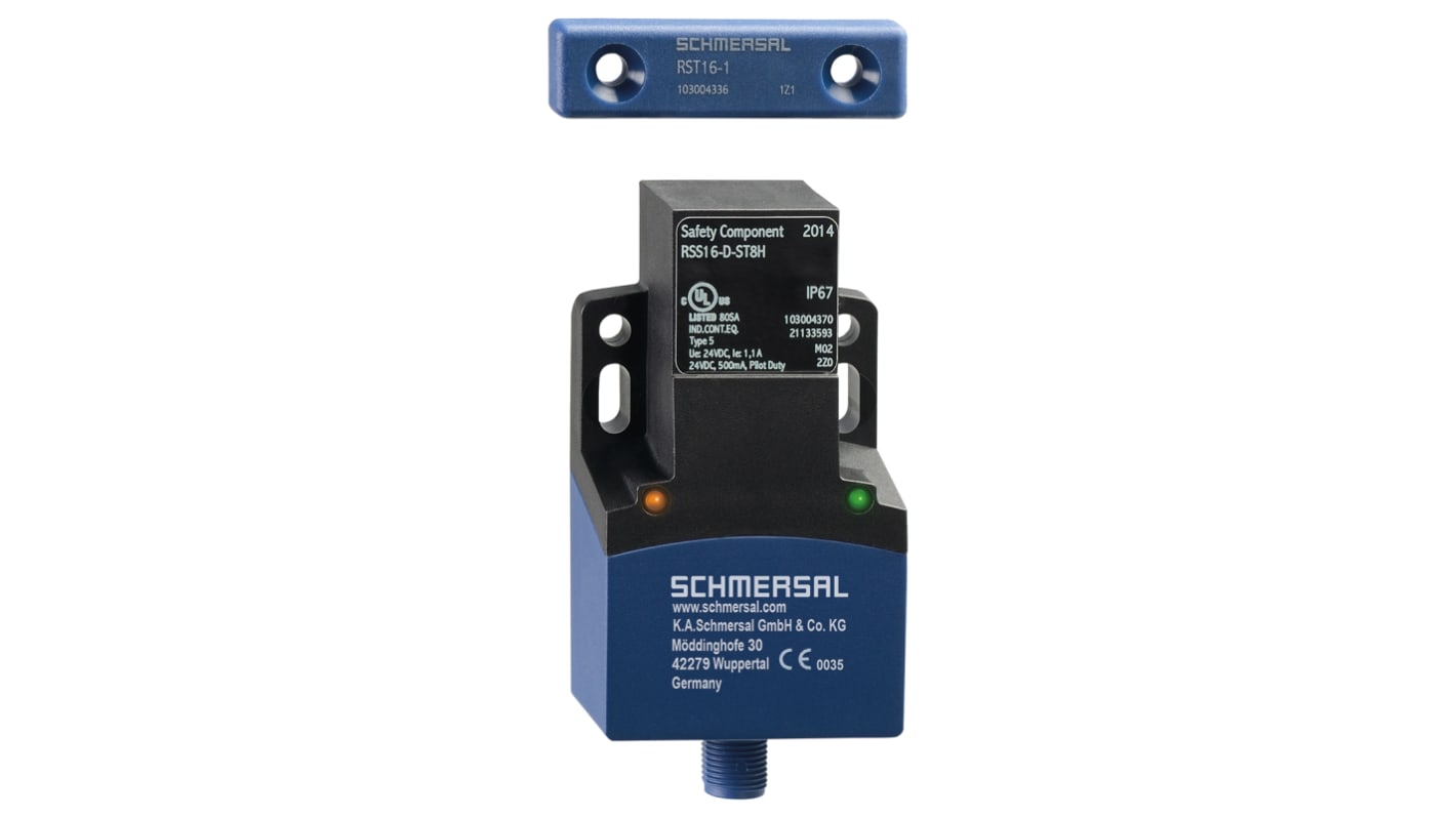 Interruttore di sicurezza RFID Schmersal RSS16-D-ST8H, protezione IP65/IP67, dimensioni 91x52x30 mm, alimentazione 20.4-26.4V cc.