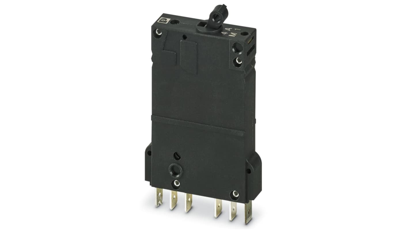 Interruttore termico 2 poli Phoenix Contact, 4A, 65 V dc e 250 V ca, montaggio su base, dimensioni 12.5 x 115 x 121 mm, grado di protezione IP30.