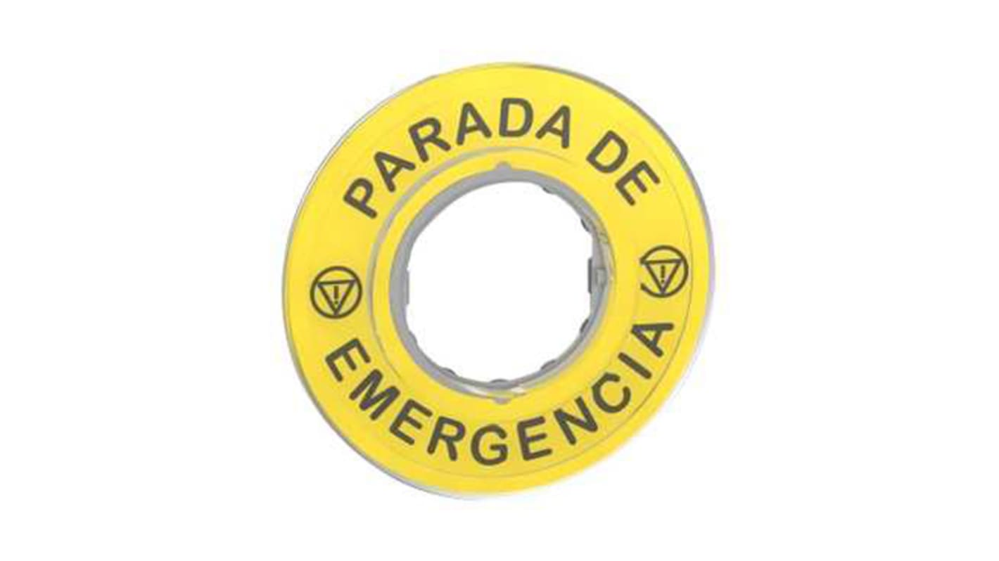 Piastra per legenda contrassegnata 3D Schneider Electric ZBY9420 per pulsanti Harmony XB4/XB5. Ottimizza il sistema di emergenza con Parada De Emergencia.