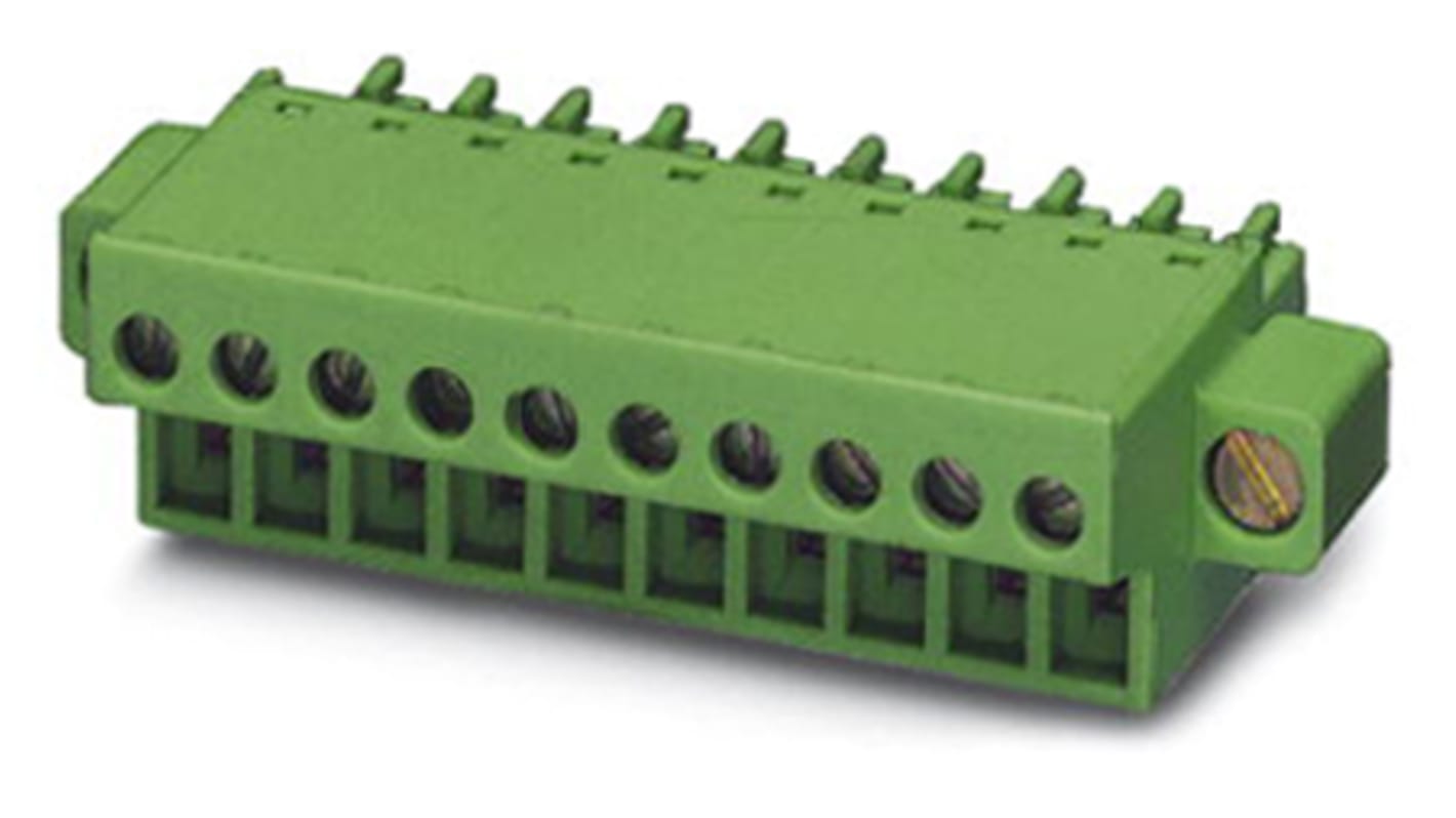 Connettore femmina 12 vie Phoenix Contact 1850958, passo 3.81mm, verde, 8A, 160V. Ideale per circuiti stampati, bloccaggio a vite.