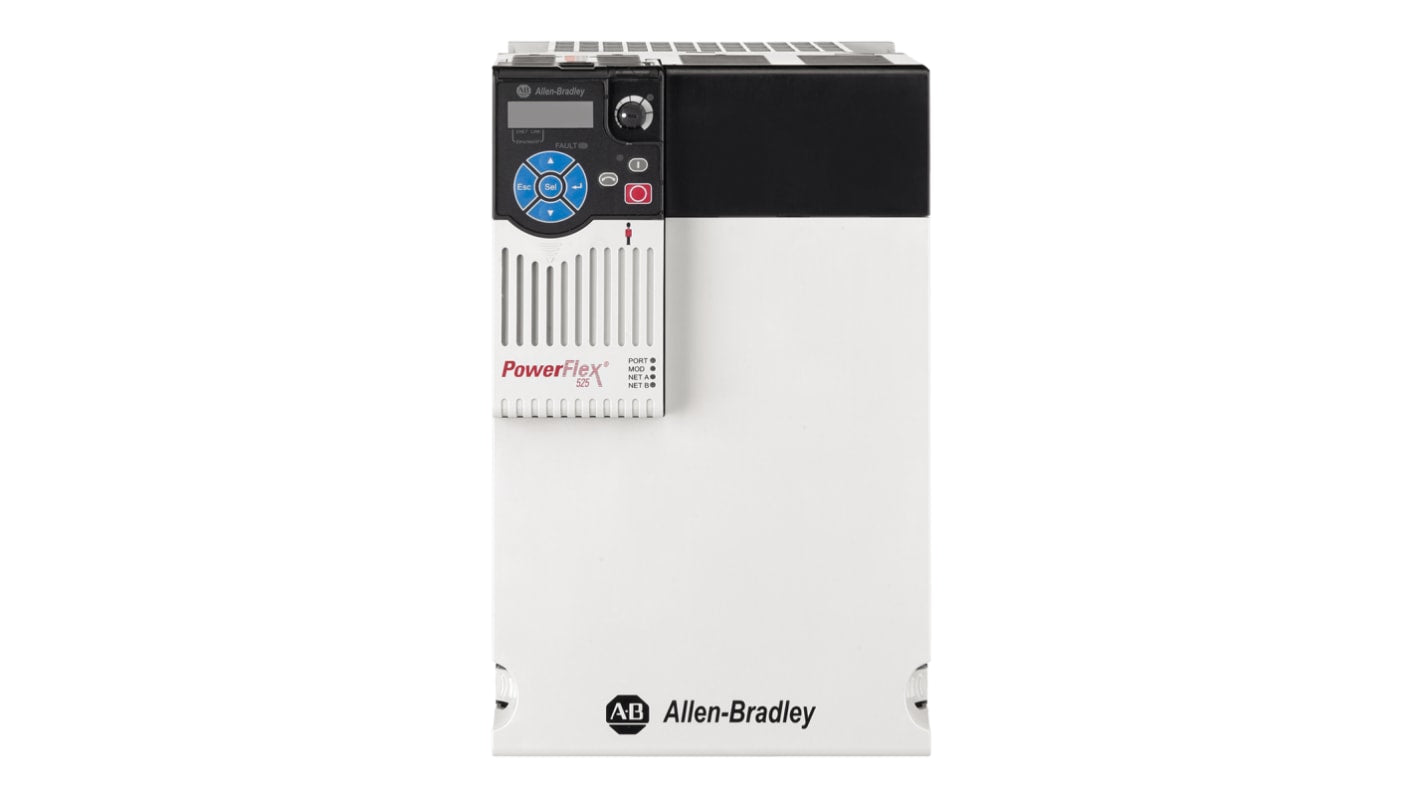 Inverter trifase Allen Bradley 25B-D037N114, potenza 18,5 kW, montaggio su guida DIN, dimensioni 300x185x279 mm.