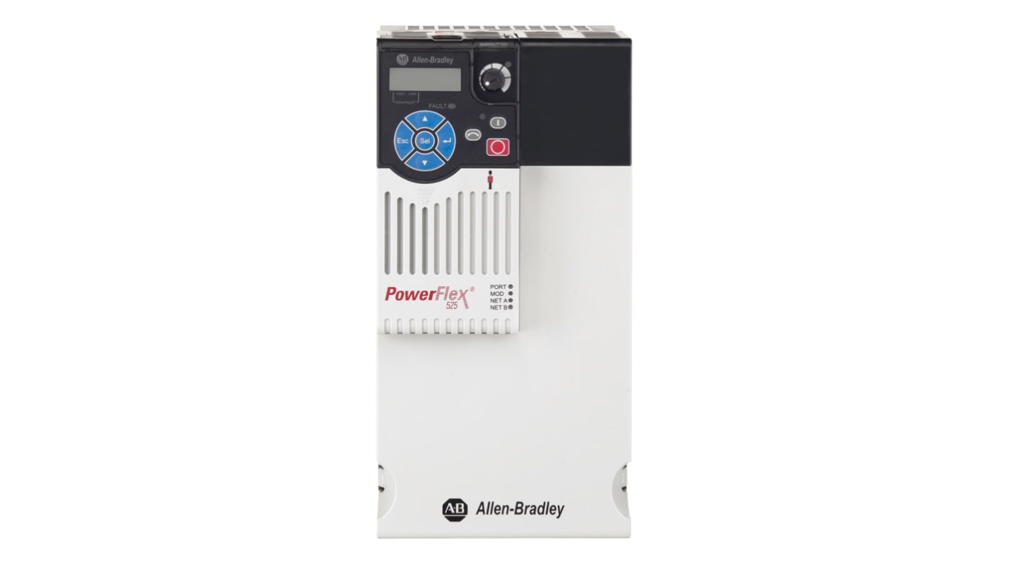 Inverter trifase Allen Bradley 25B-D030N114, potenza 11 kW, montaggio su guida DIN, dimensioni 260x130x212 mm.