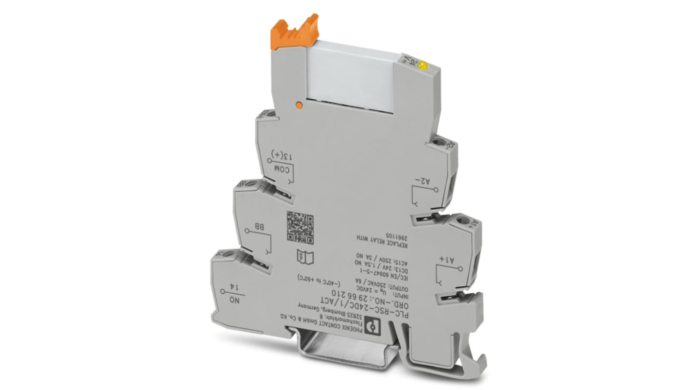 Modulo relè Phoenix Contact 2966210, serie VARIOFACE, per guida DIN, 8 relè, morsetti a vite, dimensioni 6,2 x 94 x 80 mm.