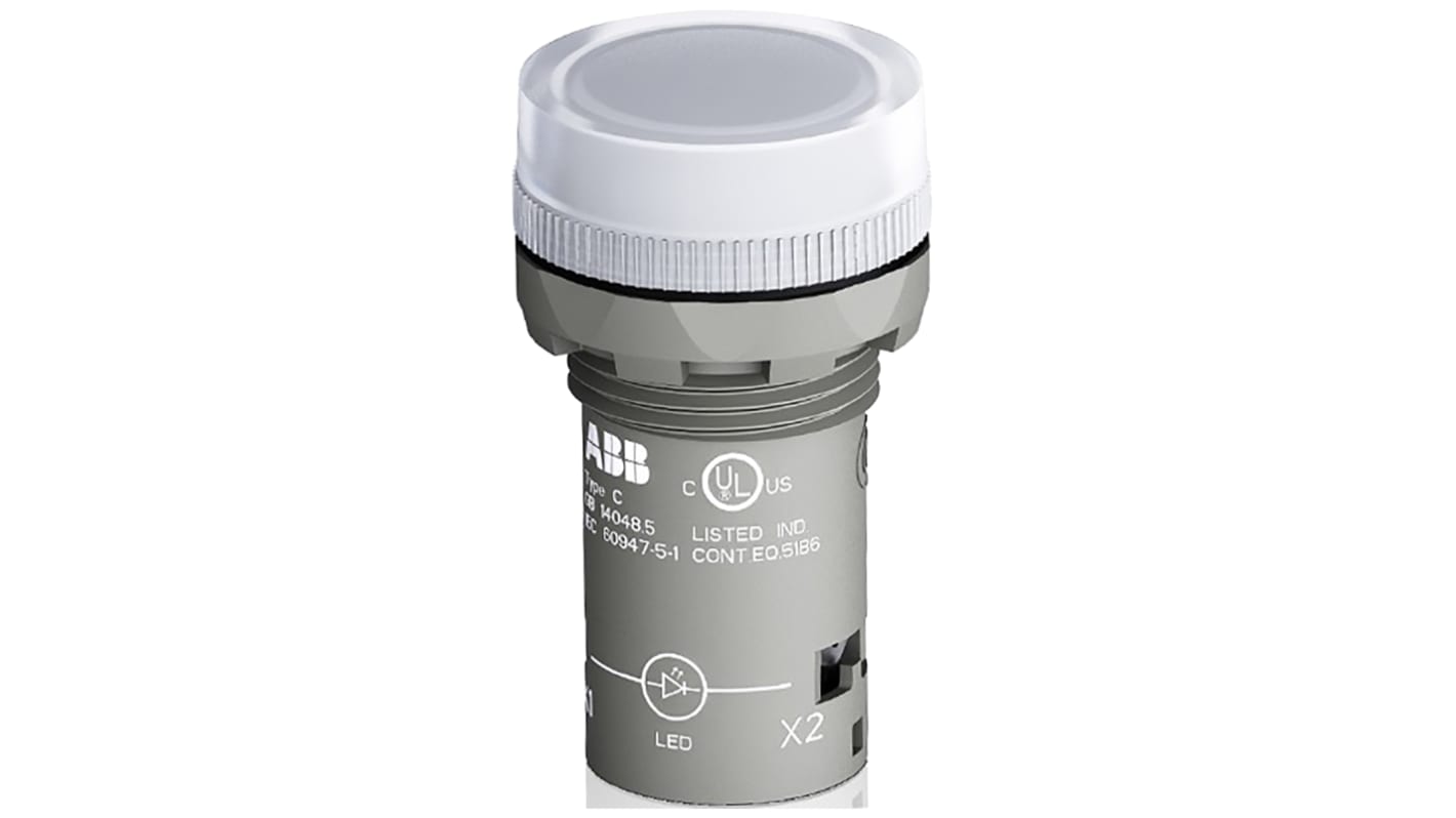 ABB Spia LED rotonda da 22 mm per montaggio a pannello, tensione 24V, classe di protezione IP66/IP67/IP69.