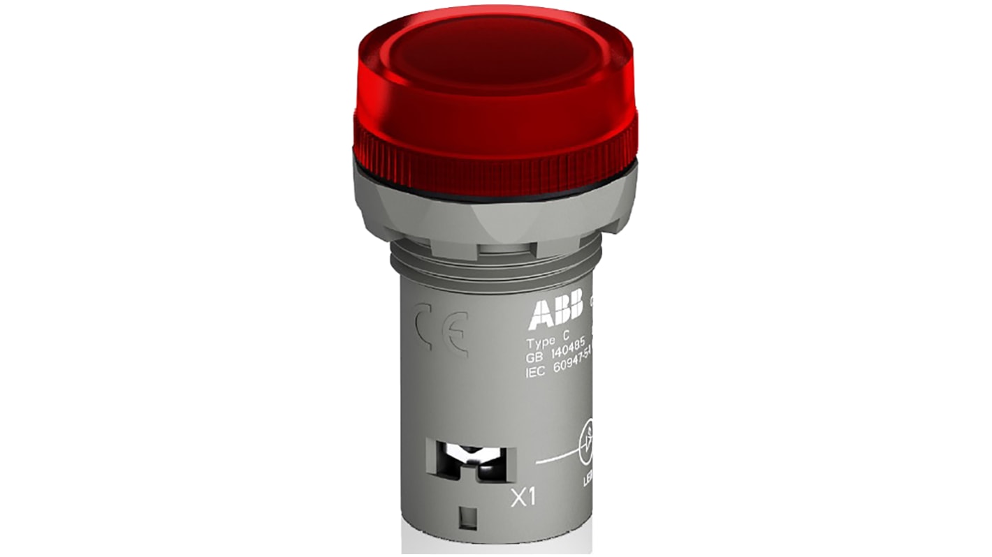 ABB Spia LED rossa montaggio a pannello, foro 22 mm, tensione 230V, classe di protezione IP66/IP67/IP69.