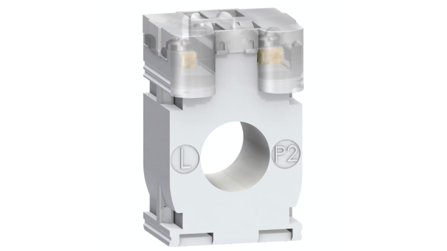 Trasformatore di corrente Schneider Electric METSECT5CC013, tipo toroidale, montaggio su guida DIN, dimensioni 65 x 44 x 30 mm, corrente secondaria 5 A.