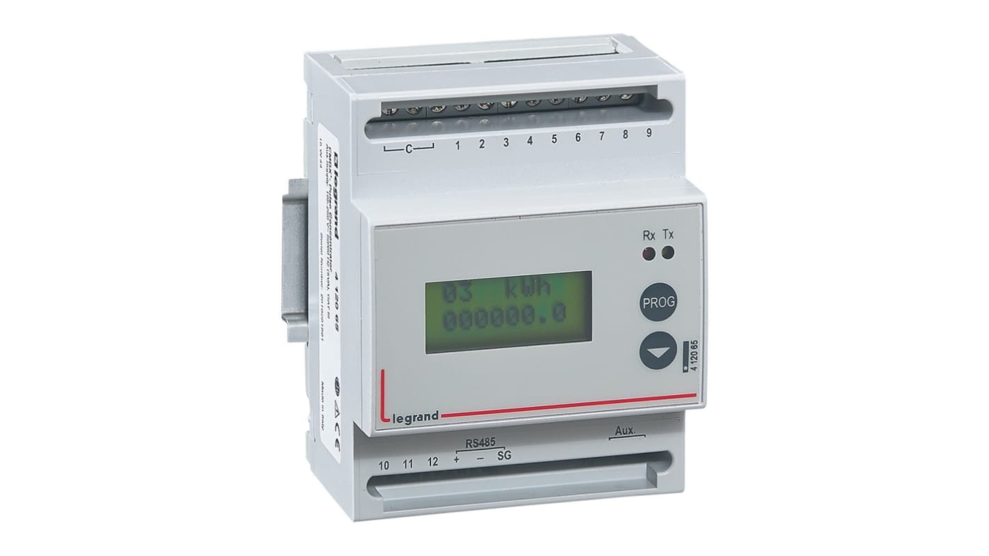 Contatore di energia Legrand 4 120 65 EMDX3, 1-3 fasi, LCD, raccoglie dati da 12 contatori, uscita RS485.