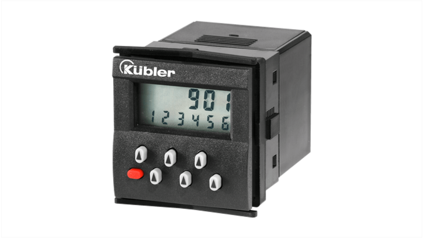 Contatore elettronico Kübler 6.901.010.820, LCD 6 cifre, montaggio a pannello 45x45 mm, alimentazione 12-250 V.