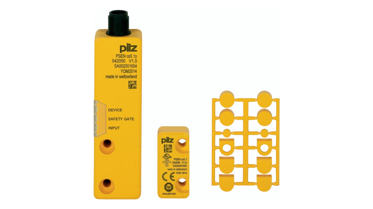 Interruttore di sicurezza senza contatto Pilz 542000, tecnologia transponder, 24V cc, grado di protezione IP66/IP67, dimensioni 97.6mm x 26.4mm x 13mm.