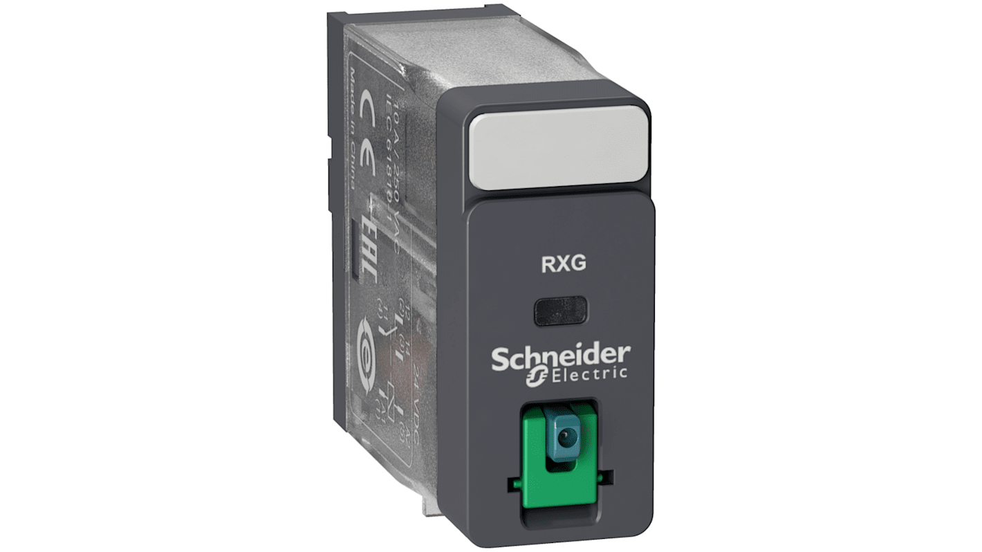Relè d'interfaccia Schneider Electric RXG11BD, SPDT 24V cc 10A 1CO 5A 2CO DIN 35mm. Ideale per PLC, facile installazione e manutenzione.