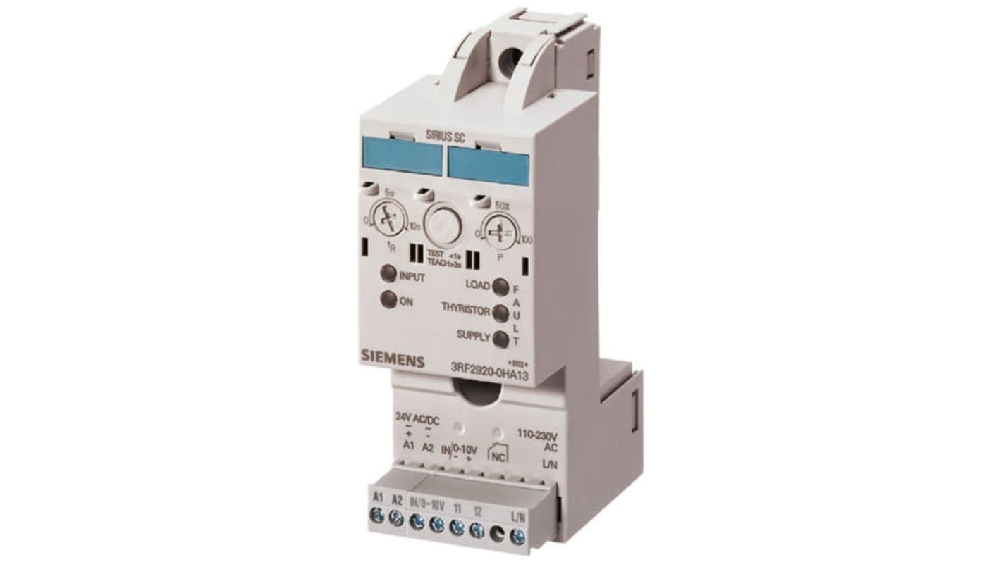 Contattore SIRIUS Siemens 3RF2950-0HA13, 50 A, per dispositivi a stato solido, con monitoraggio carico e limitazione corrente.