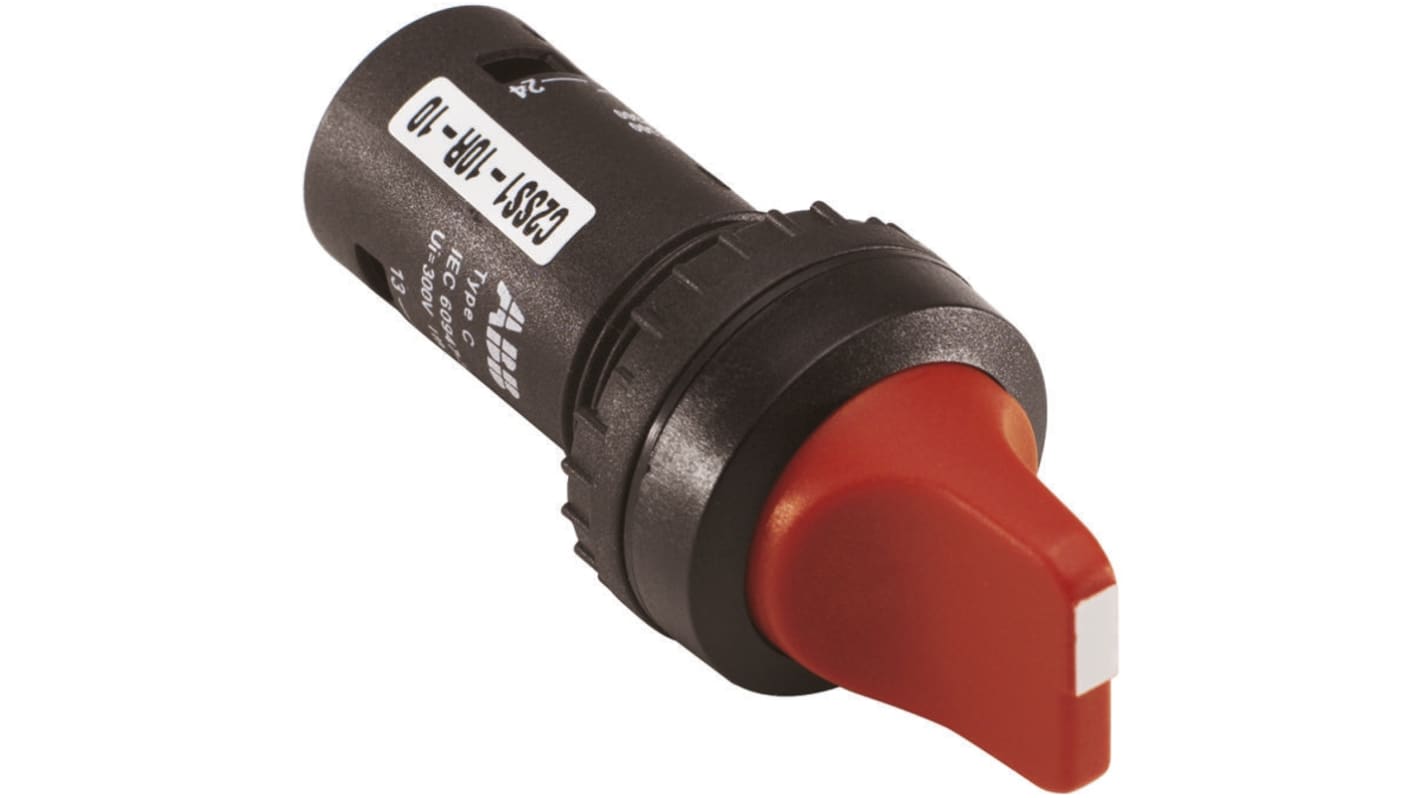 Selettore a 3 posizioni ABB C3SS3-10B-20, diametro foro 22,5 mm, protezione IP66, attivazione momentanea, impugnatura nera corta.