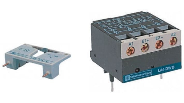 Timer per contattore Schneider Electric LA4DT0U, montaggio diretto, tensione 250 V, funzione ritardo accensione, 4PDT.