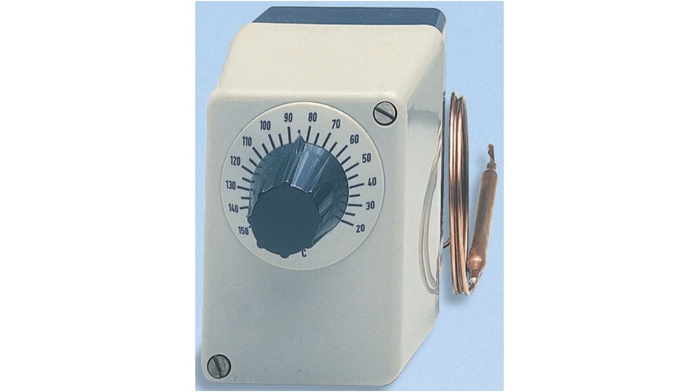 Termostato capillare Jumo, montaggio a pannello, NO/NC, temperatura da +50°C a +300°C, contatto 10A, 230V.