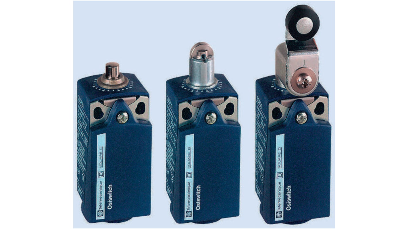 Interruttore di fine corsa Telemecanique Sensors XCKP2128P16, stantuffo NO/NC, protezione IP66/IP67, dimensioni 65mm x 31mm x 30mm.