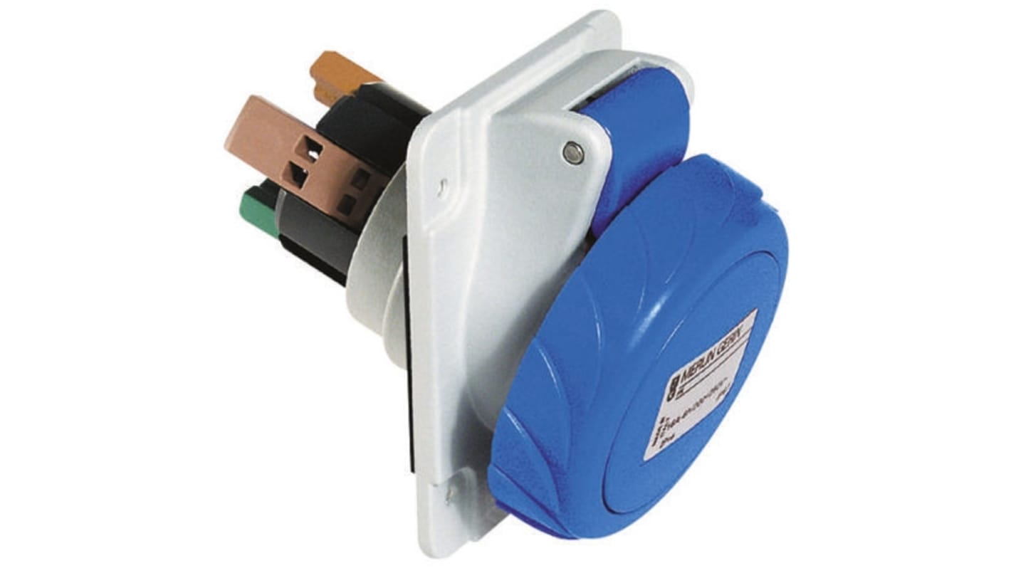 Schneider Electric PKY16F734 Connettore Femmina 3P + E 16A per Montaggio a Pannello: presa inclinata a tenuta, zoccoli incastrabili, sistema ad innesto rapido.