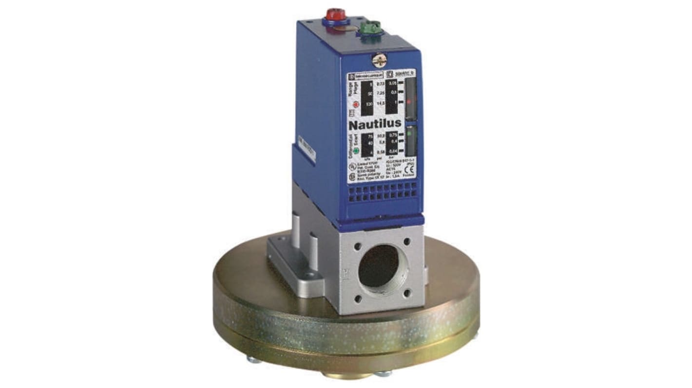 Sensore di pressione differenziale Telemecanique Sensors XMLB001R2S11, max 1bar, uscita relè, IP66, per fluidi e aria.
