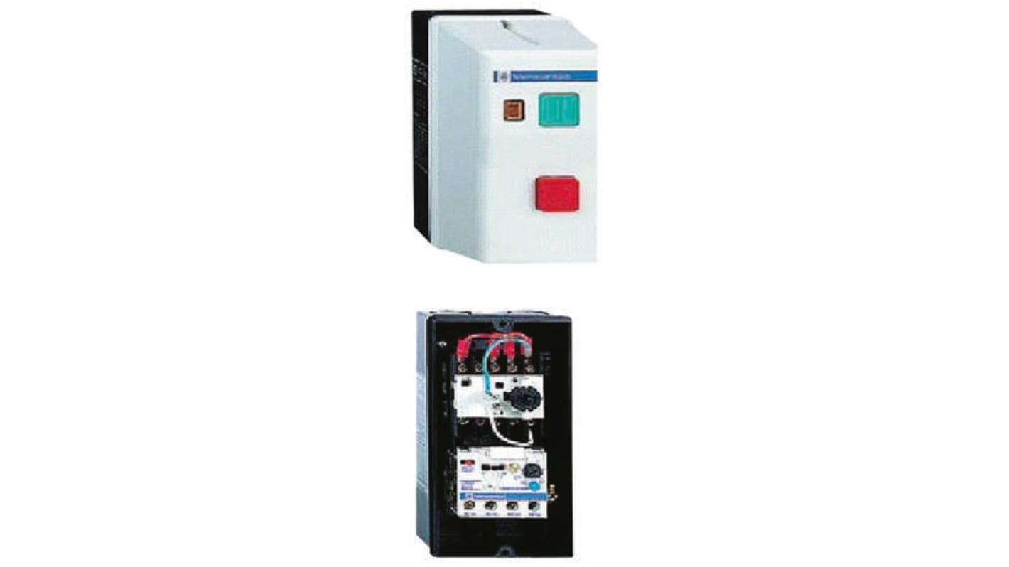 Starter DOL automatico Schneider Electric LE1M35N722, 3 fasi, potenza 7,5 kW, IP65, montaggio su guida DIN, dimensioni 160x78x108 mm.