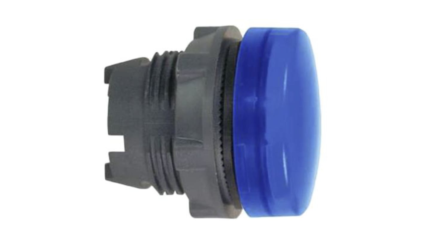 Testa per lampade spia Schneider Electric ZB5AV063, Blu, per montaggio su pannello. Serie Harmony XB5, diametro foro 22mm, IP66/IP67, ideale per ambienti luminosi. Conforme a UL, CSA, CE, NEMA.